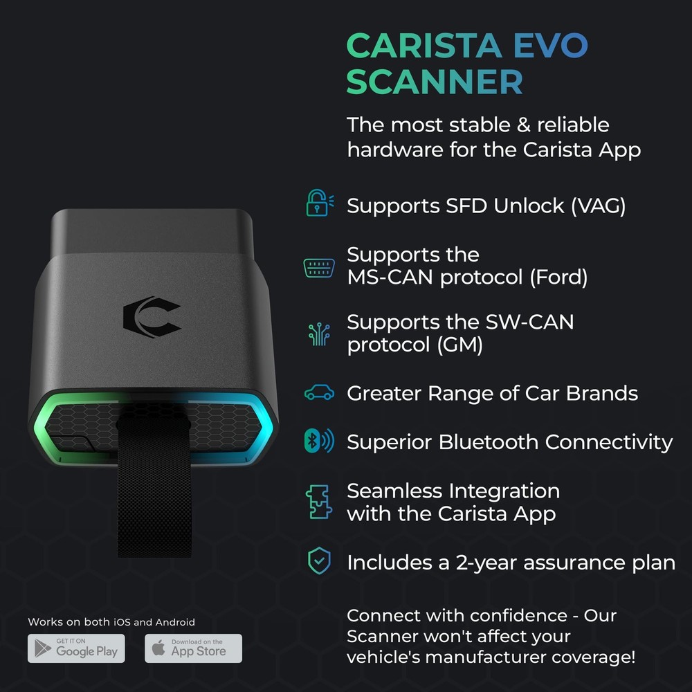 Carista EVO - Bluetooth OBD2 Scanner - Car Diagnostic Tool & Code Black