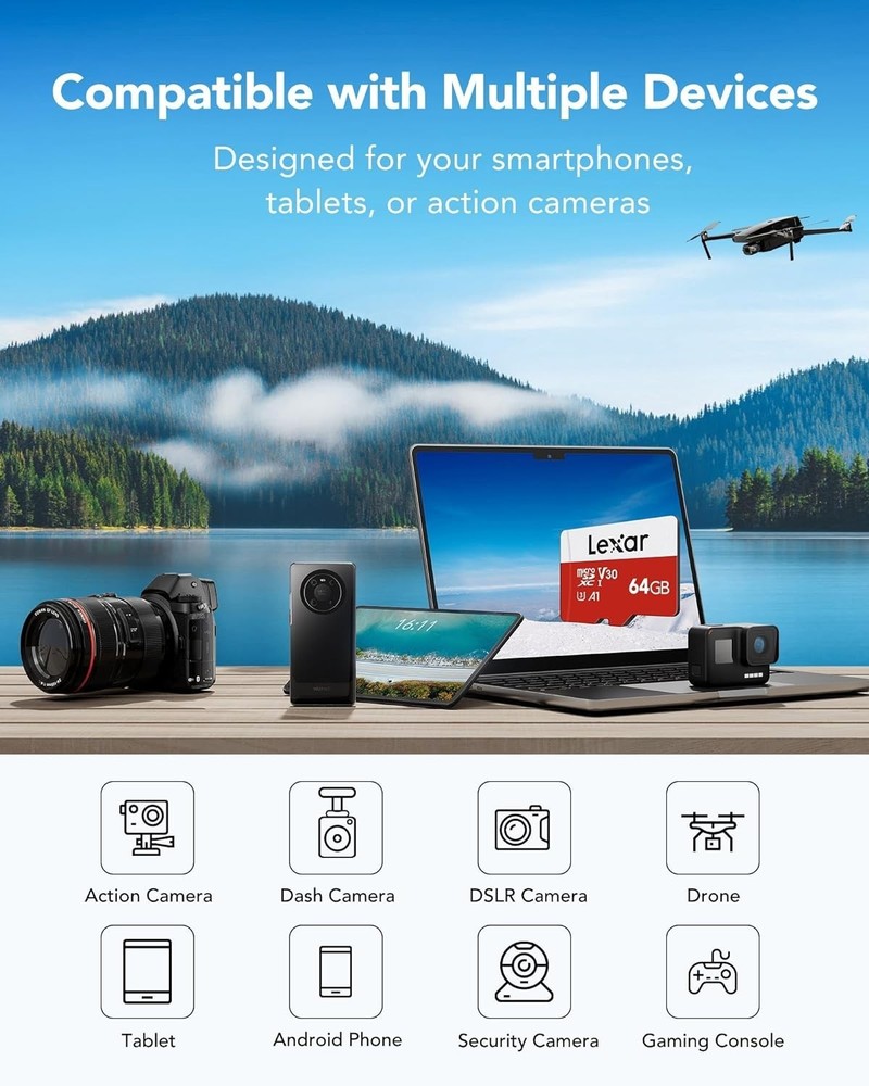 High-Speed 64GB MicroSD Card Pack - Flawless 4K UHD and App Performance
