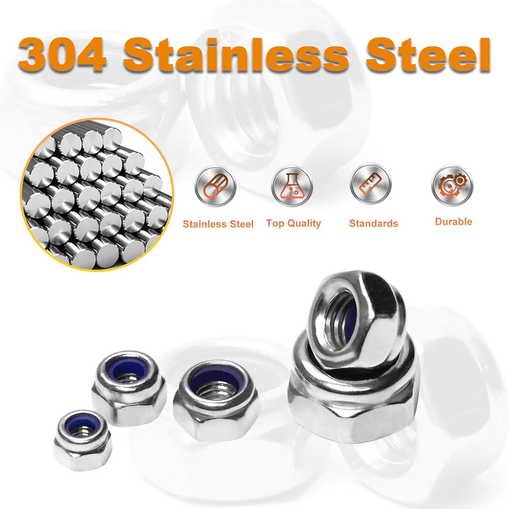 50pcs M6 Locknuts Metric Nylon Inserted Hex Lock Nuts Self-Lock Nylon Insert ...