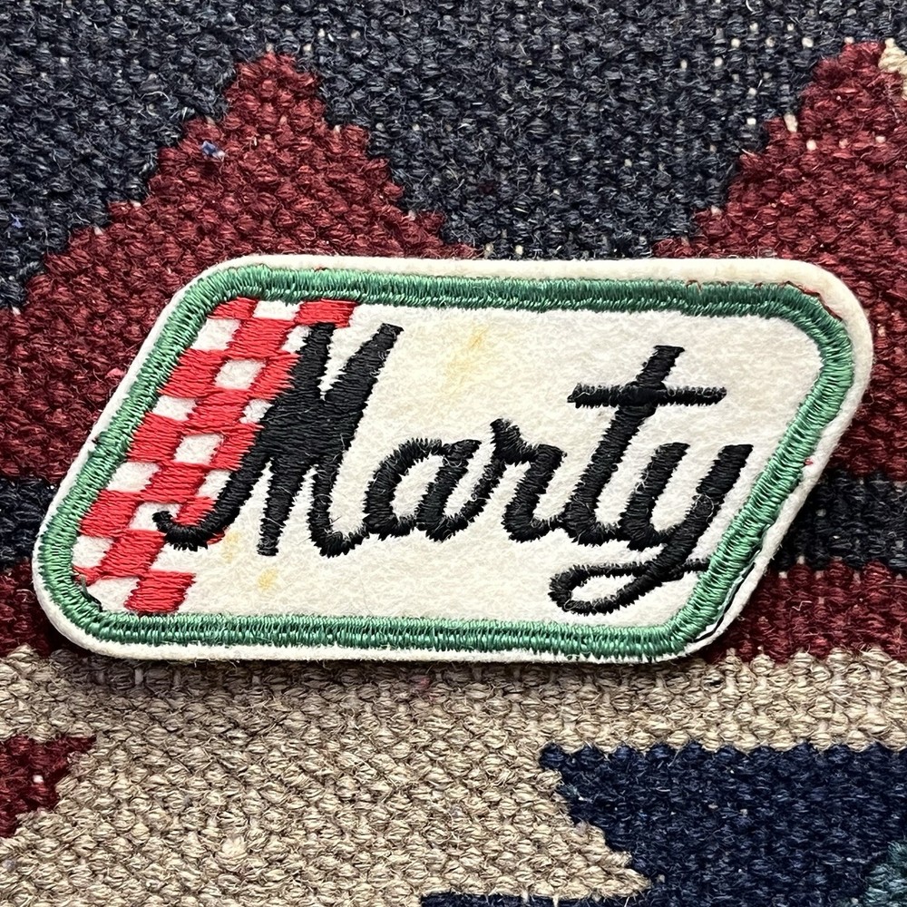 Vintage Marty Checker Flag Racing Wool Felt Name Patch