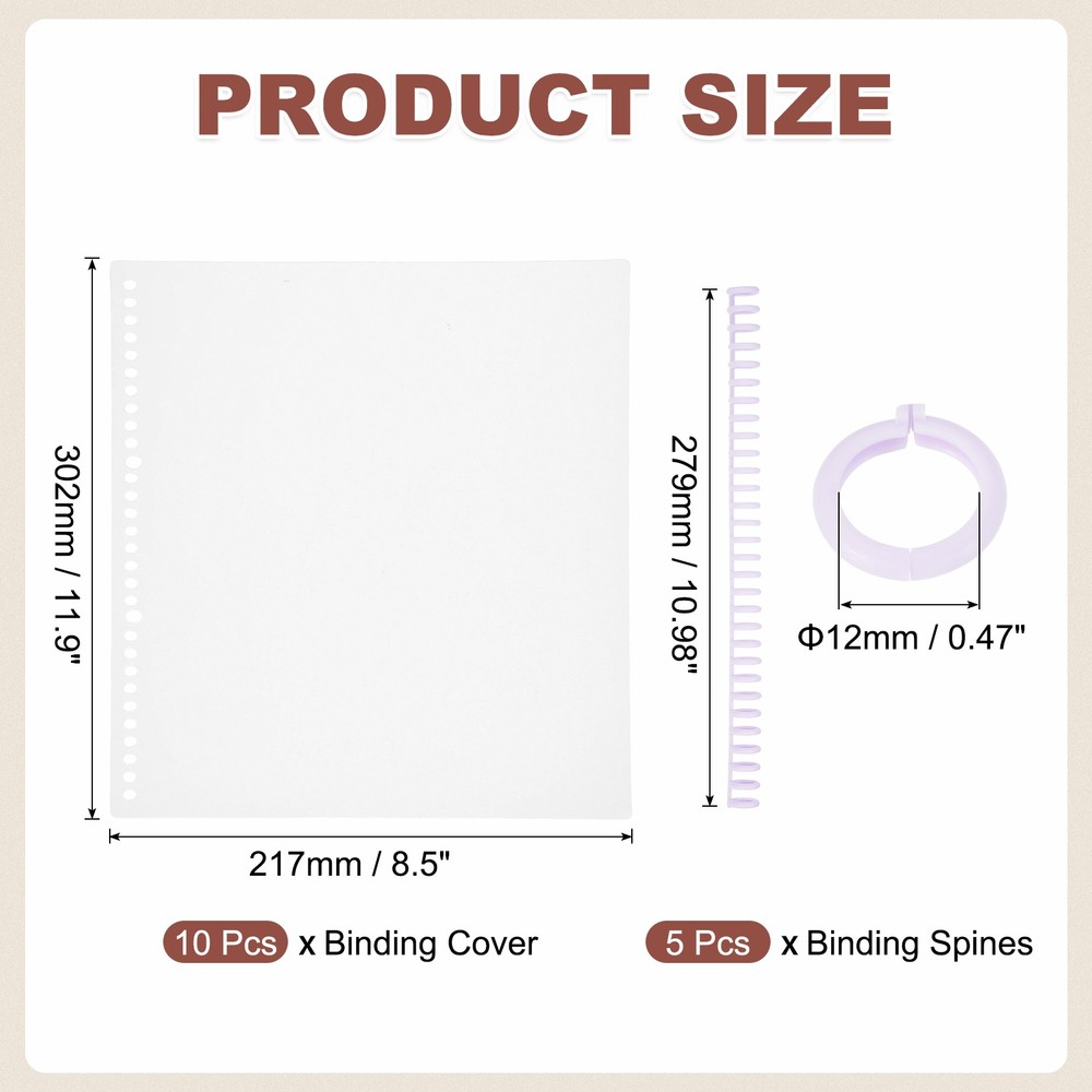 10Pcs Clear Presentation Binding Covers with 5Pcs 12mm Combs Kit, Purple