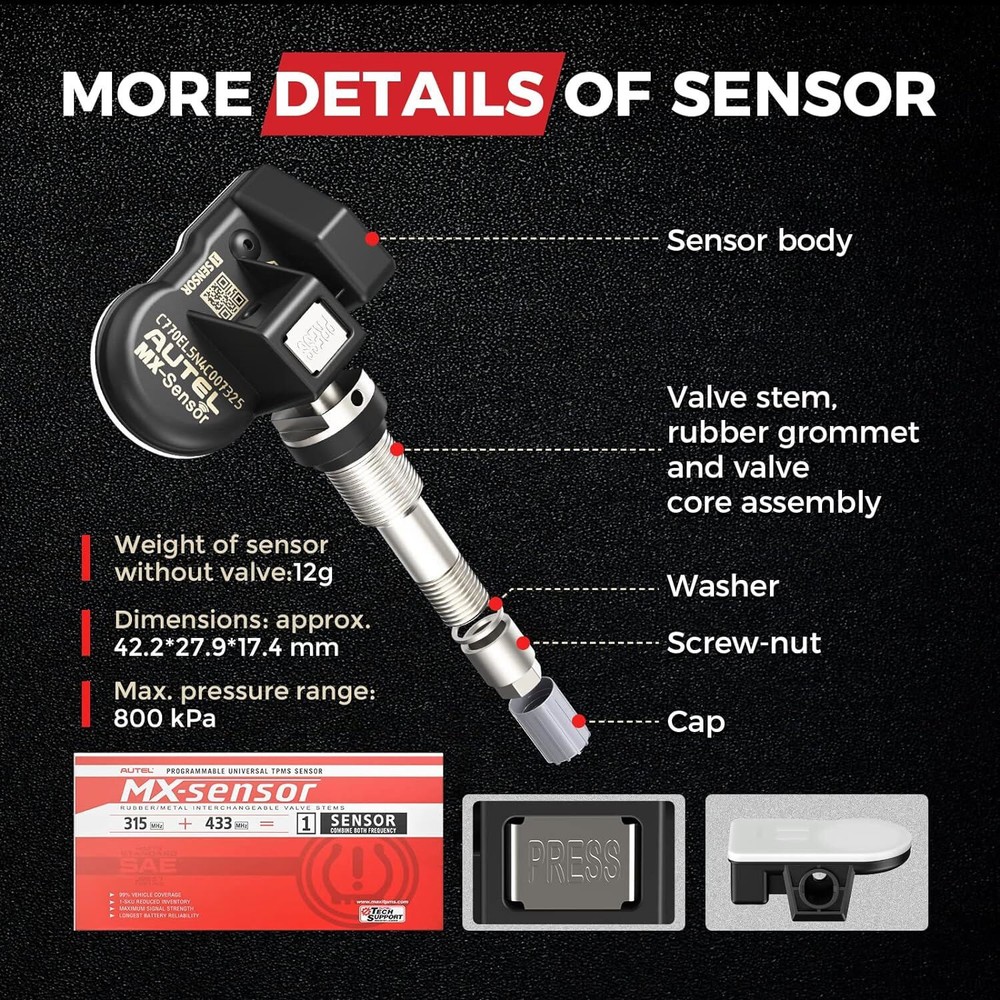 Autel MX-Sensor 315MHz & 433MHz Programmable TPMS Universal Tire Pressure Sensor