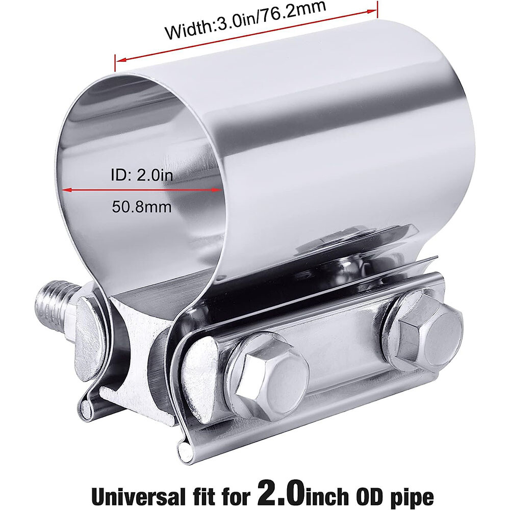 2pcs 2" Lap Joint Exhaust Band Clamp Muffler Sleeve Coupler Stainless Steel