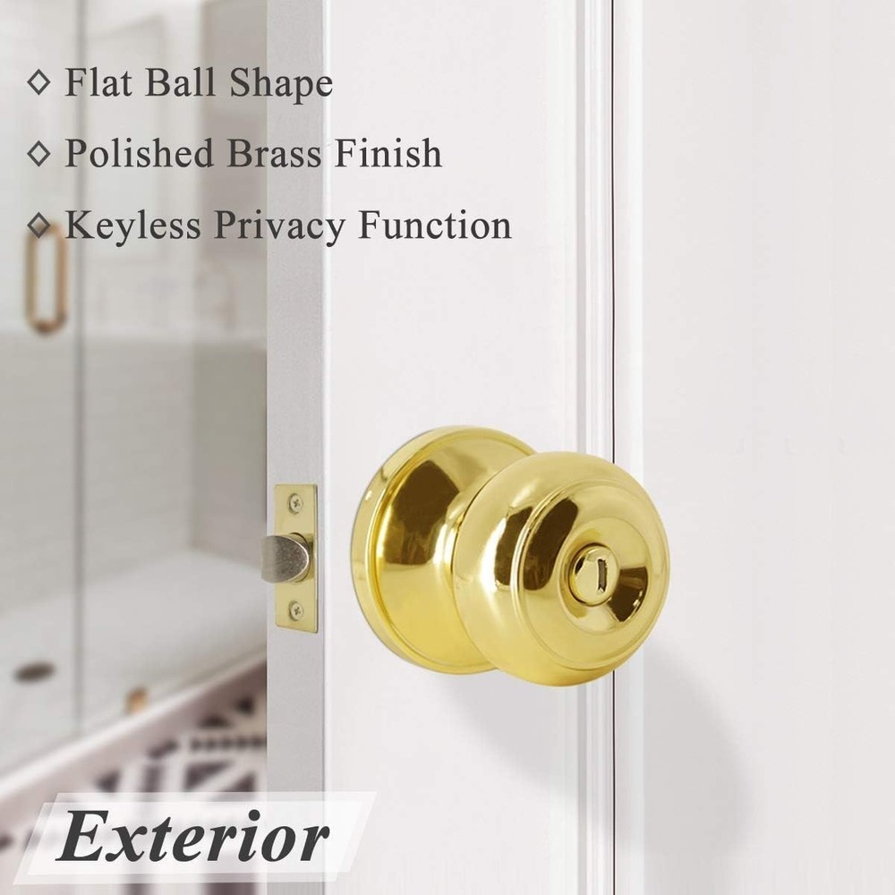 Classic Polished Brass Door Knobs, Keyless Locksets, 3 Pack