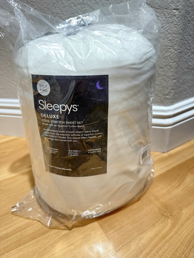 Sleepy's White Deluxe Cool Stretch Sheet Set Split King Sealed