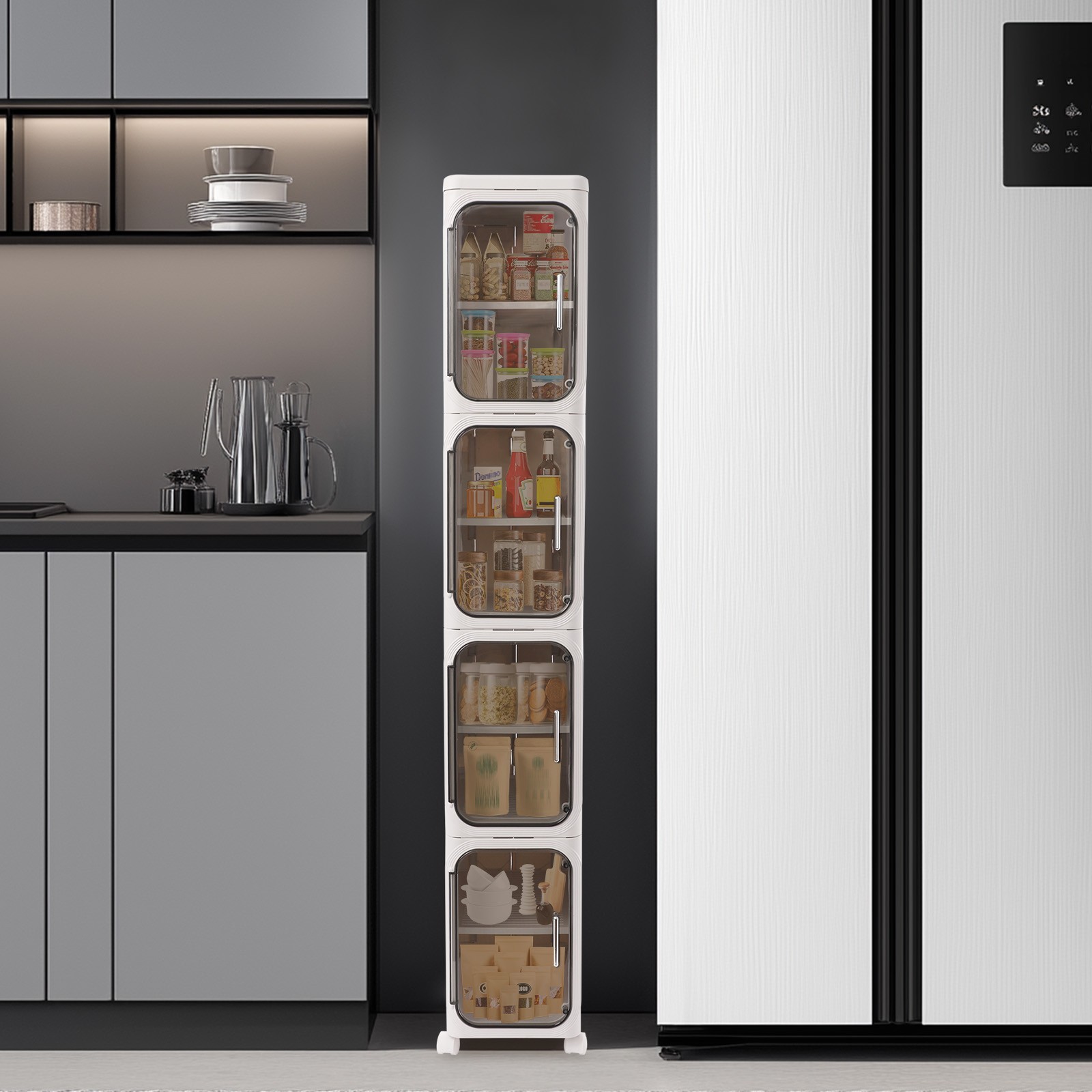 4-tier Slim Bathroom Storage Cabinet, Narrow Floor Standing Storage Cabinet