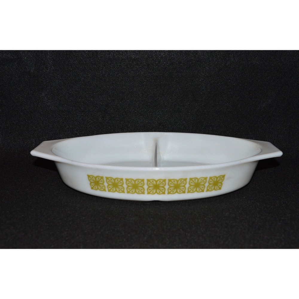 Pyrex Square Flowers, Pyrex 063 Oval Divided Casserole Dish, Pyrex Verde