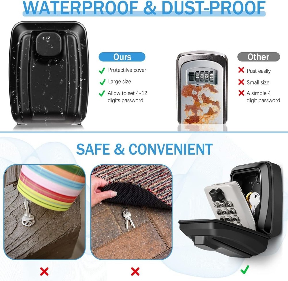 Key Lock Box for Outside Wall Mount 12-Digit Combination Lock Box Outdoor