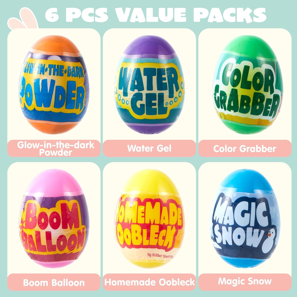 6Pcs Prefilled Easter Eggs with Toys, Plastic Eggs with Science Experiment, Bask