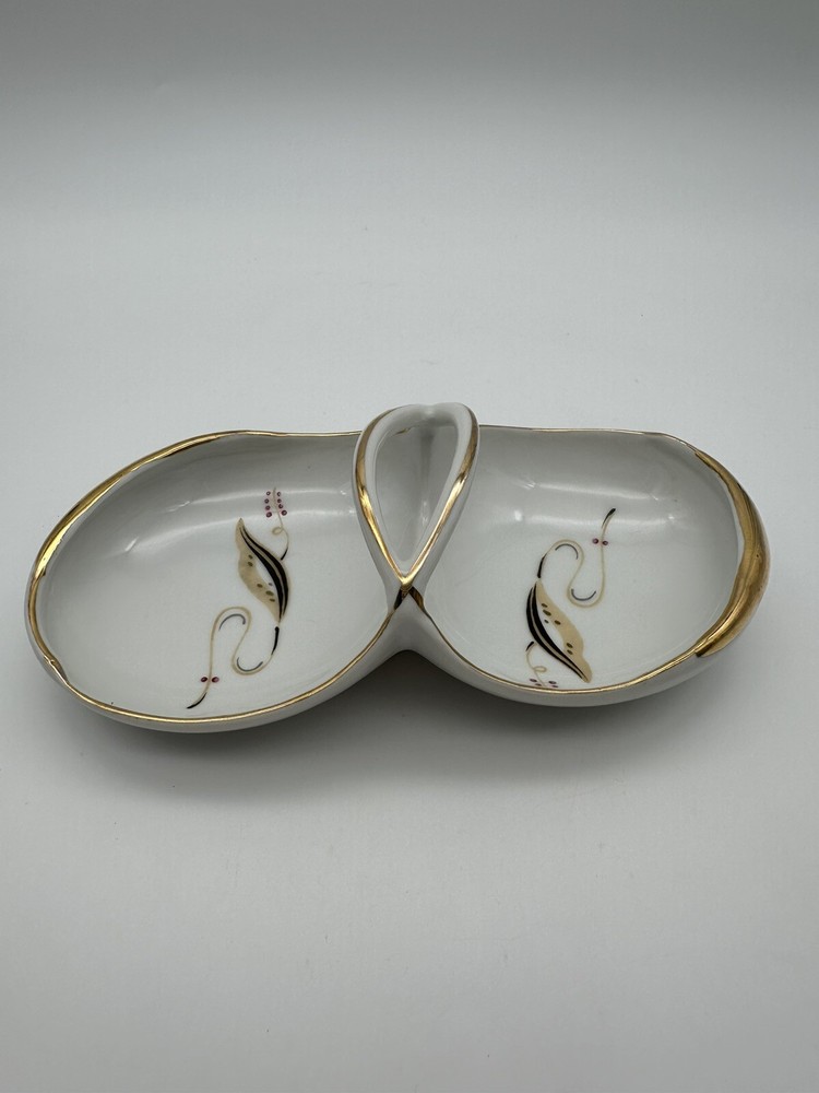 MCM Divided Serving Dish Candy/Nut Dish With Handle And Gold Trim