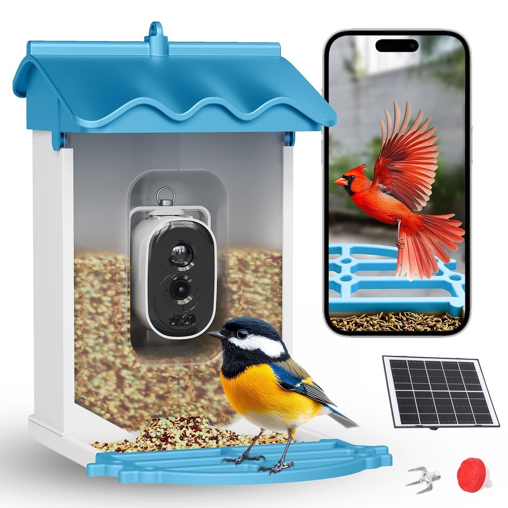 2L Smart Bird Feeder with Camera Solar Powered 4K HD AI Identify Auto Capture