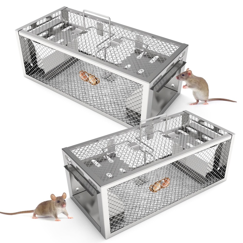 2 Pack Automatic Humane Rat Trap With Reusable Galvanized Iron Live Animal Cage