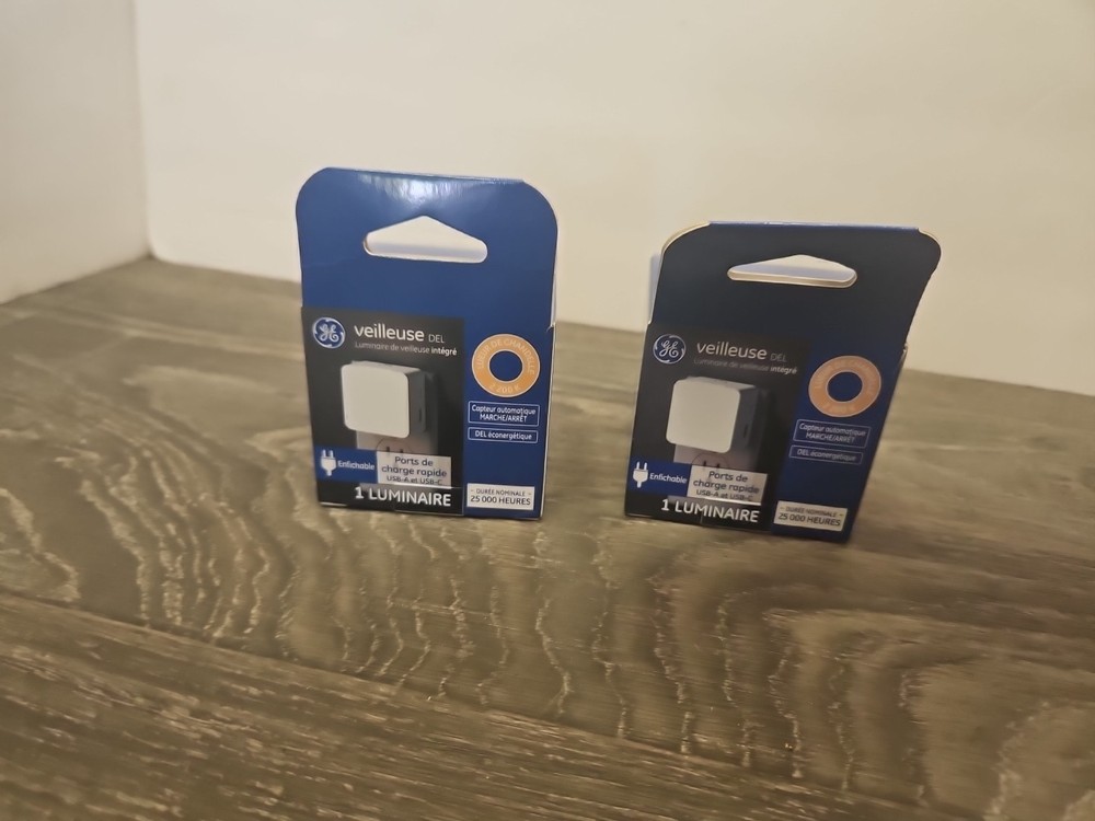 GE LED Night Light Warm Fast Charging USB-A USB-C Automatic Sensor Set Of 2