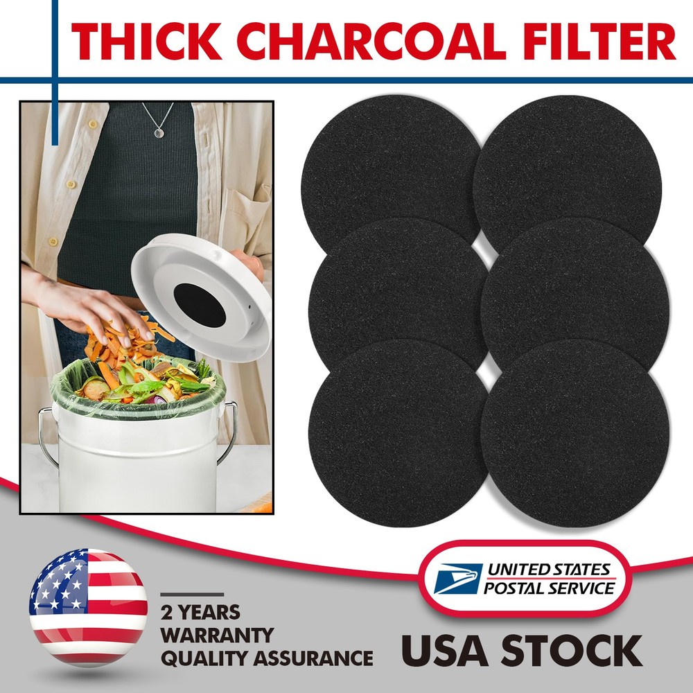 6x Charcoal Filters Compost Bin Replacement Filter Round 6.7" Activated Carbon
