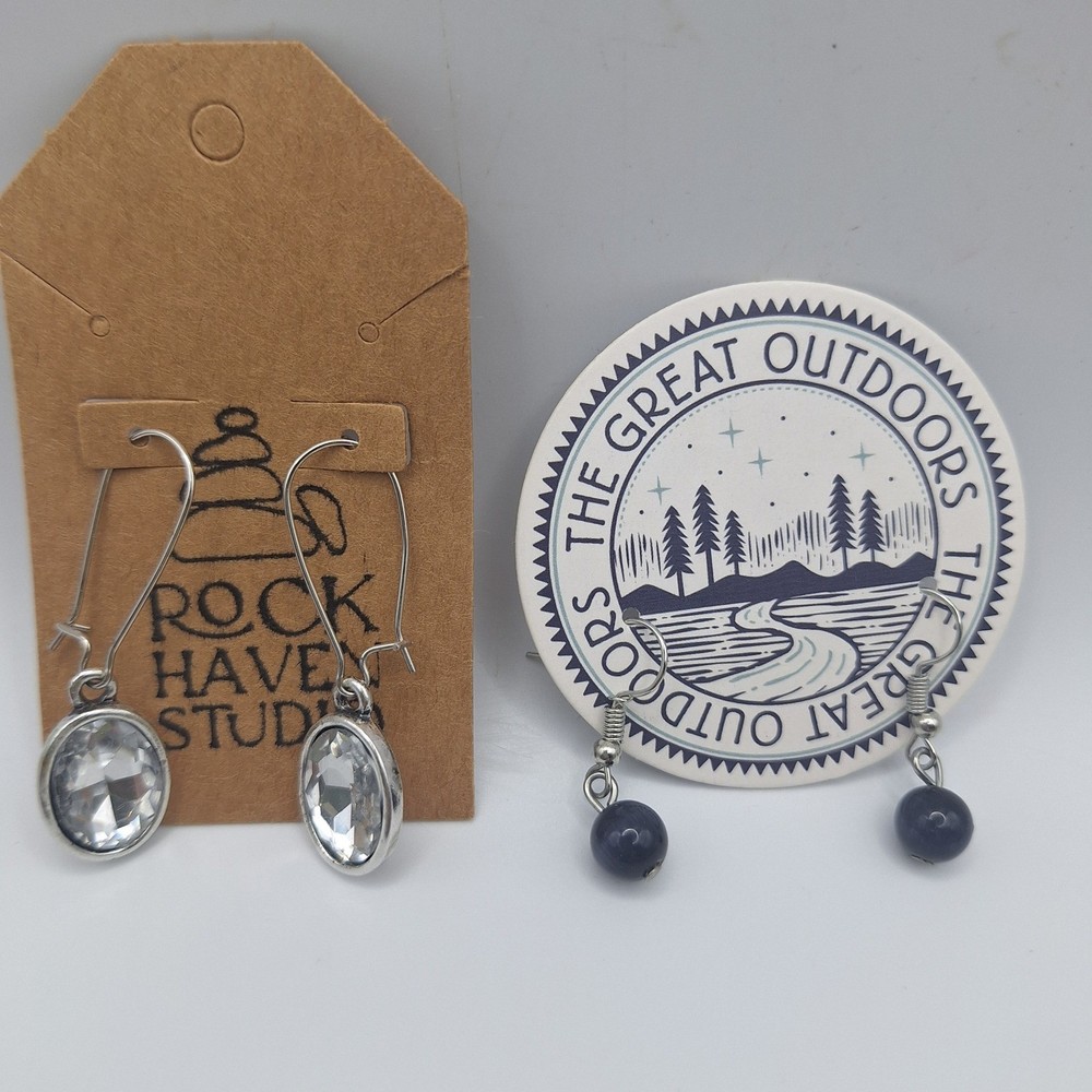 Rock Haven Studio Oval Crystal Dangle Earrings Silver Tone 2 Sets