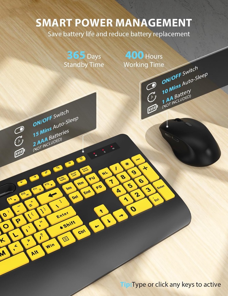 Wireless Keyboard and Mouse Combo - Large Print Ergonomic Keyboard with Wrist...