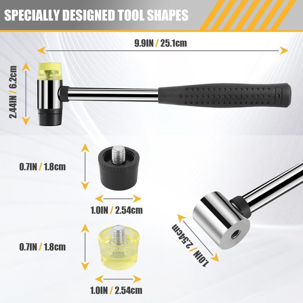 2-Pack Rubber Mallet Hammer Set, 8oz & 25mm Small Rubber Mallet Hammer Tool, ...