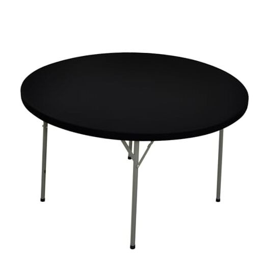 Round Elastic Fitted Tablecloth, Windproof Polyester Table 60" (Round) Black