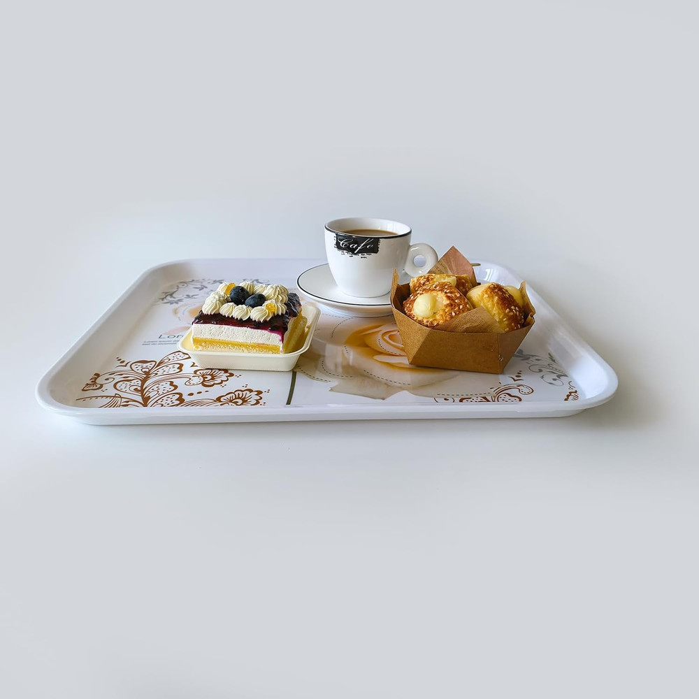 Large Serving Platter Melamine Trays 2 Pack Stackable Food Tray with Floral Prin