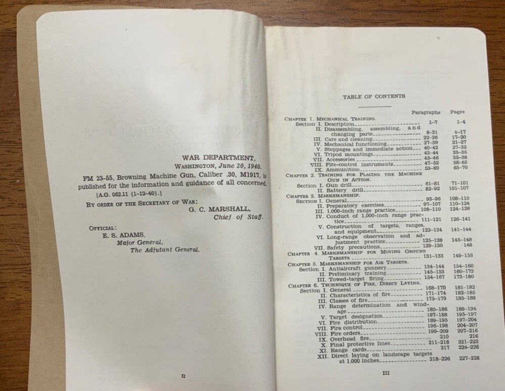 WWII Era Basic Manual Browning Machine Gun Caliber .30, M1917 Book