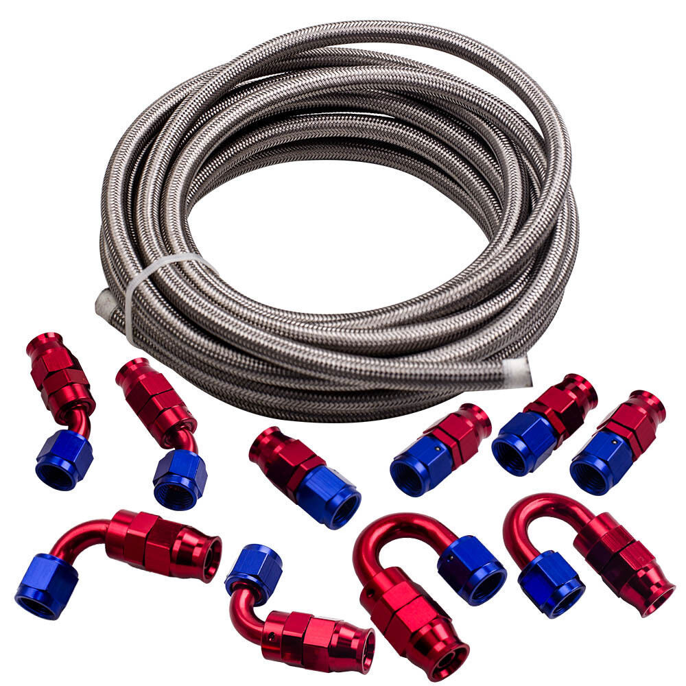 4AN-6AN-8AN-10AN Nylon Braided PTFE Fuel Line 10FT 20FT with 20 Fitting Hose Kit
