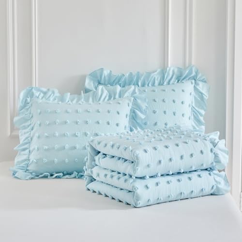 Tufted Dots Ruffle Comforter Set Full/3 Pieces Queen Size Tufted Dots - Blue