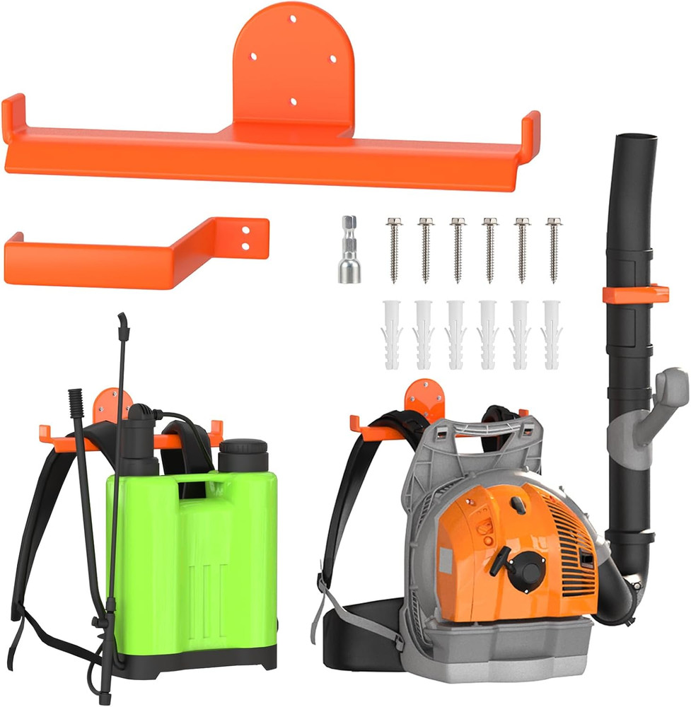 Heavy-Duty Backpack Blower Rack with Hose Holder for Tool Storage
