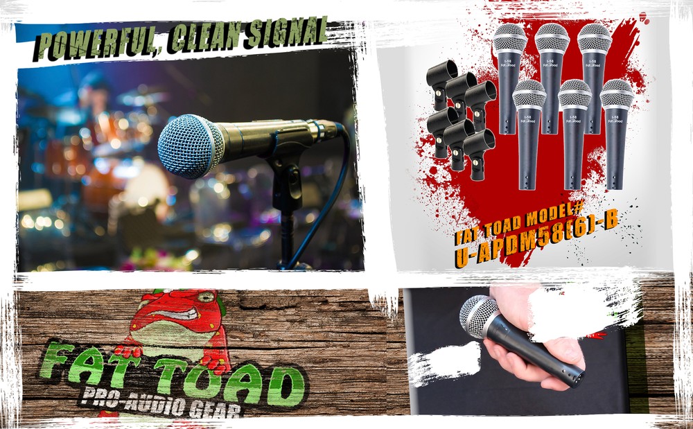 Professional Cardioid Dynamic Vocal Microphones & Clips (6 Pack) by FAT TOAD