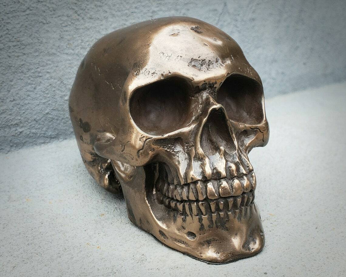 Bronze Skull, Human Skull Décor, Gothic Decor, Halloween, Oddities, Curiosities