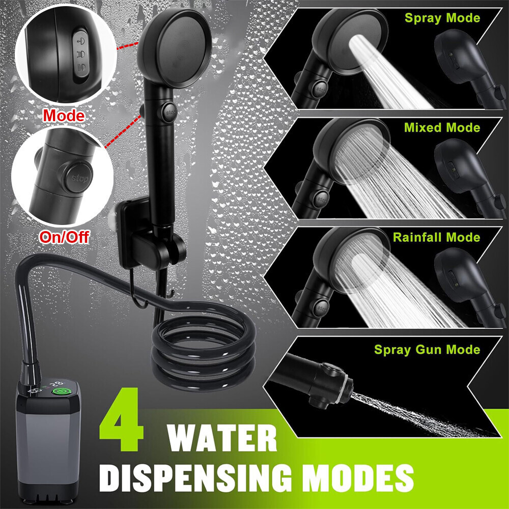 Portable Camping Shower 6000mAh Rechargeable Filter Pump Outdoor Hiking Travel