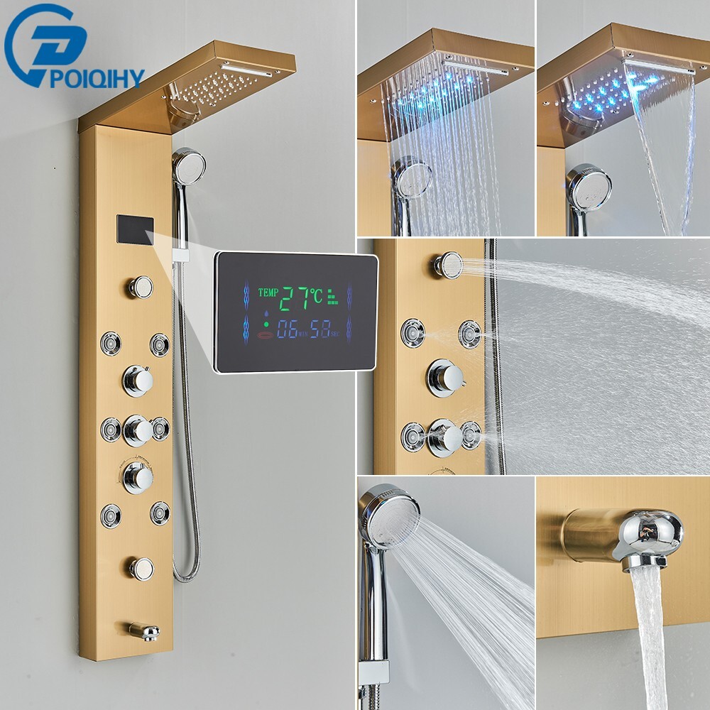 Shower Panel Tower System Shower Tower Set with LED Rainfall Head Massage Jets
