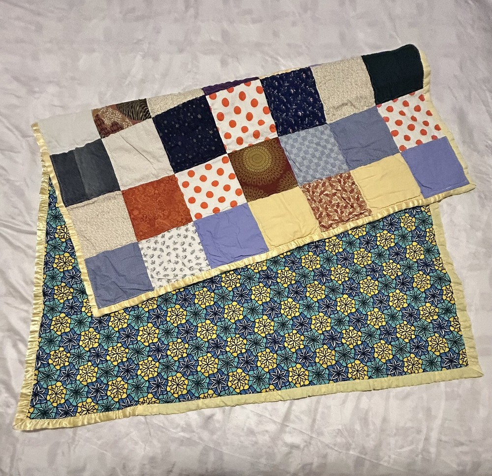 Handmade Patchwork Quilt Throw 47”x36”Yellow ,Multicolor ,floral