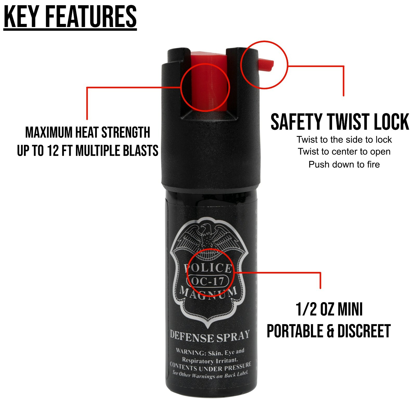 2 Police Magnum pepper spray .50oz unit safety lock personal defense protection