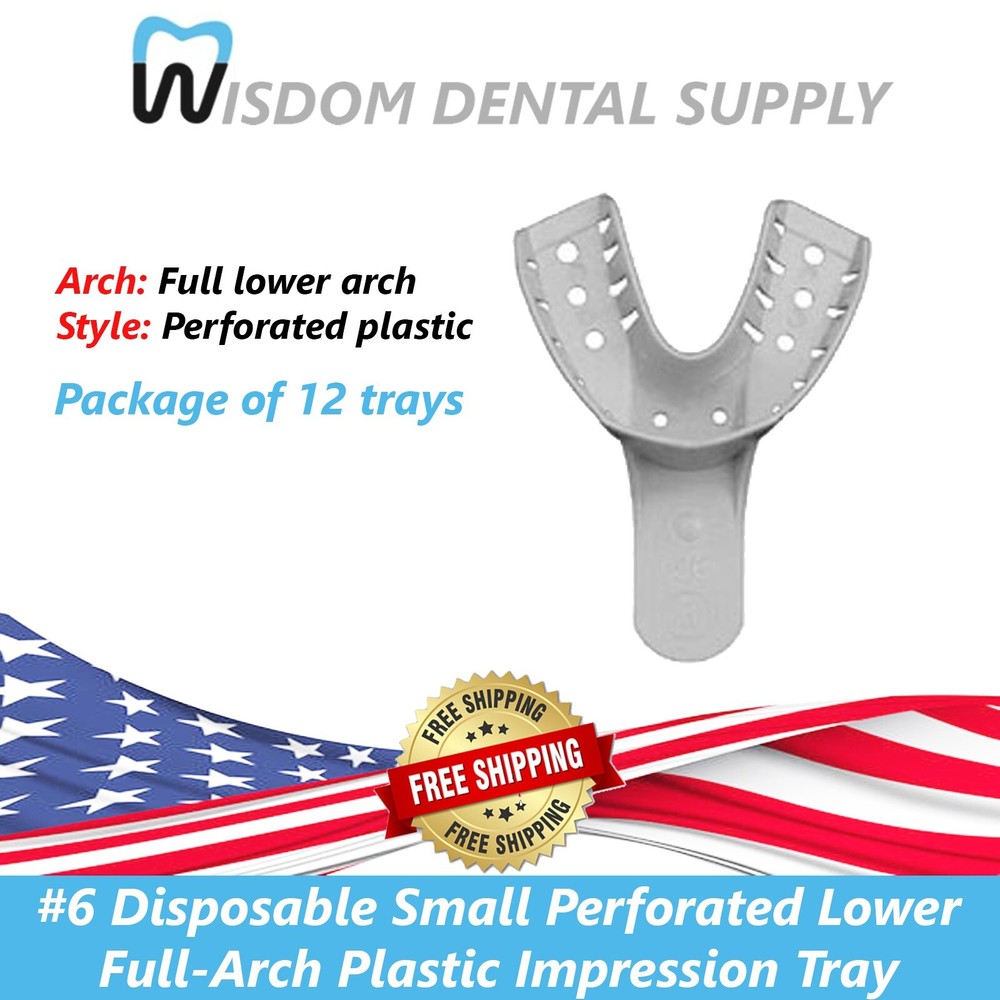 #6 Disposable Small Perforated Lower Full-Arch Plastic Impression Tray 12 Pcs