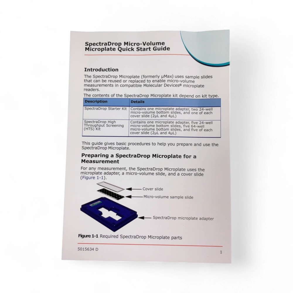 Molecular Devices SpectraDrop Starter Kit 0200-6262 Microplate Adapter & Slides