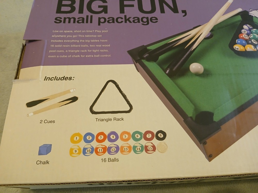 Tabletop Mini Pool Table & Billiard Set Small Billiards Game Real Balls NIB