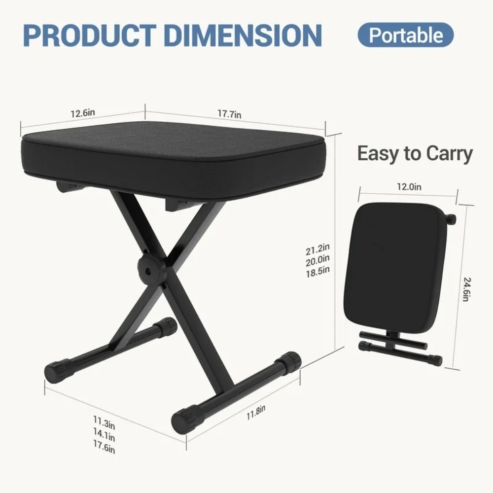 Piano Bench, Folding Keyboard Stool with Thick Padded Seat