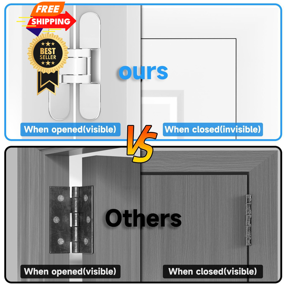 bartuda Hidden Door Hinge 5.5 Inch Hinges for Doors inch, Silver