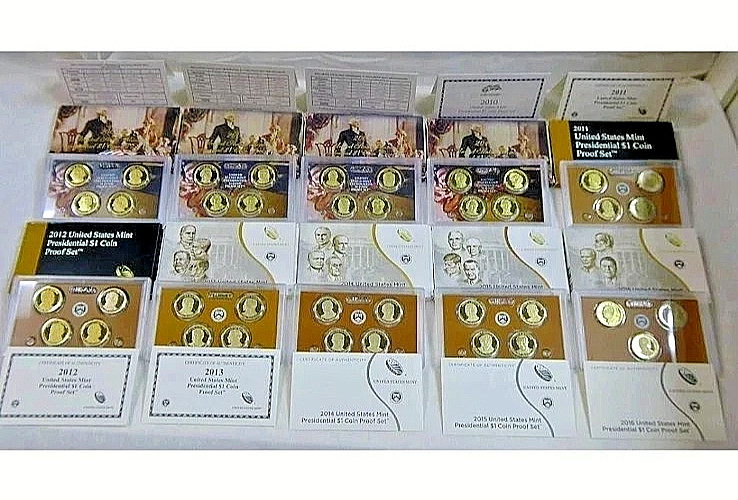 2007-2016 Complete Proof Sets Presidential Dollar Proof Sets with Boxes + COAs