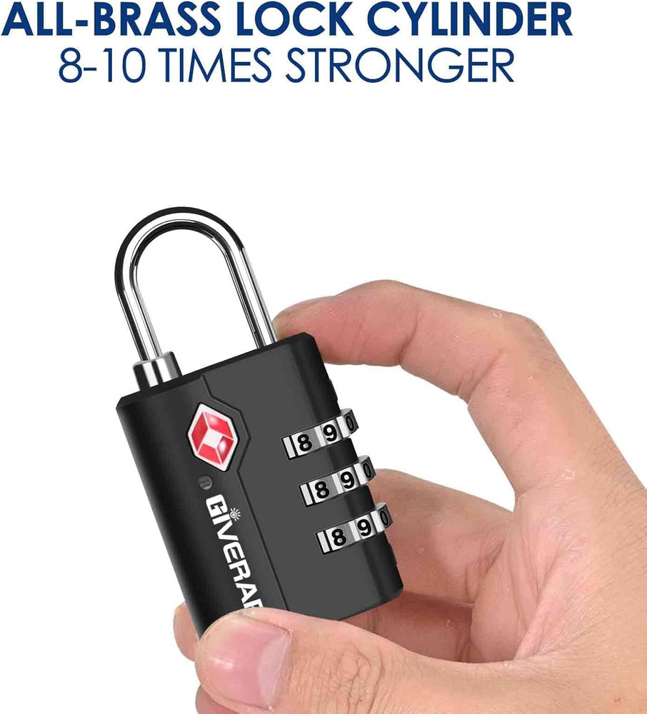 2-Pack TSA Approved 3-Digit Luggage Locks, Keyless Suitcase Padlocks, Black Pair