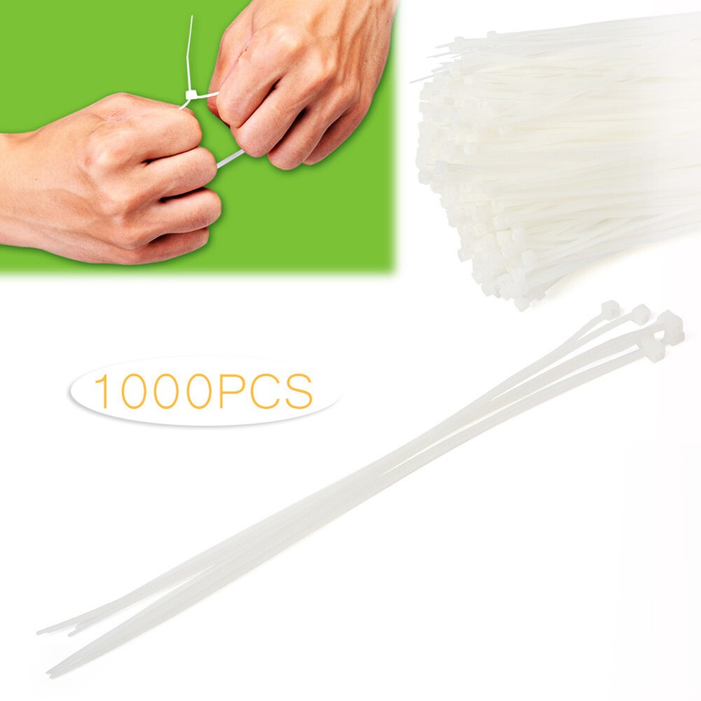 8" inch 1000 PCS Pack Network Cable Cord Wire Tie Strap Zip Nylon White US