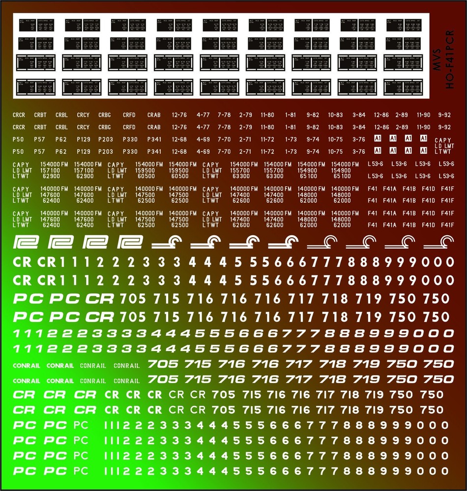 Penn Central Conrail F41 Flatcar Decals PC CR