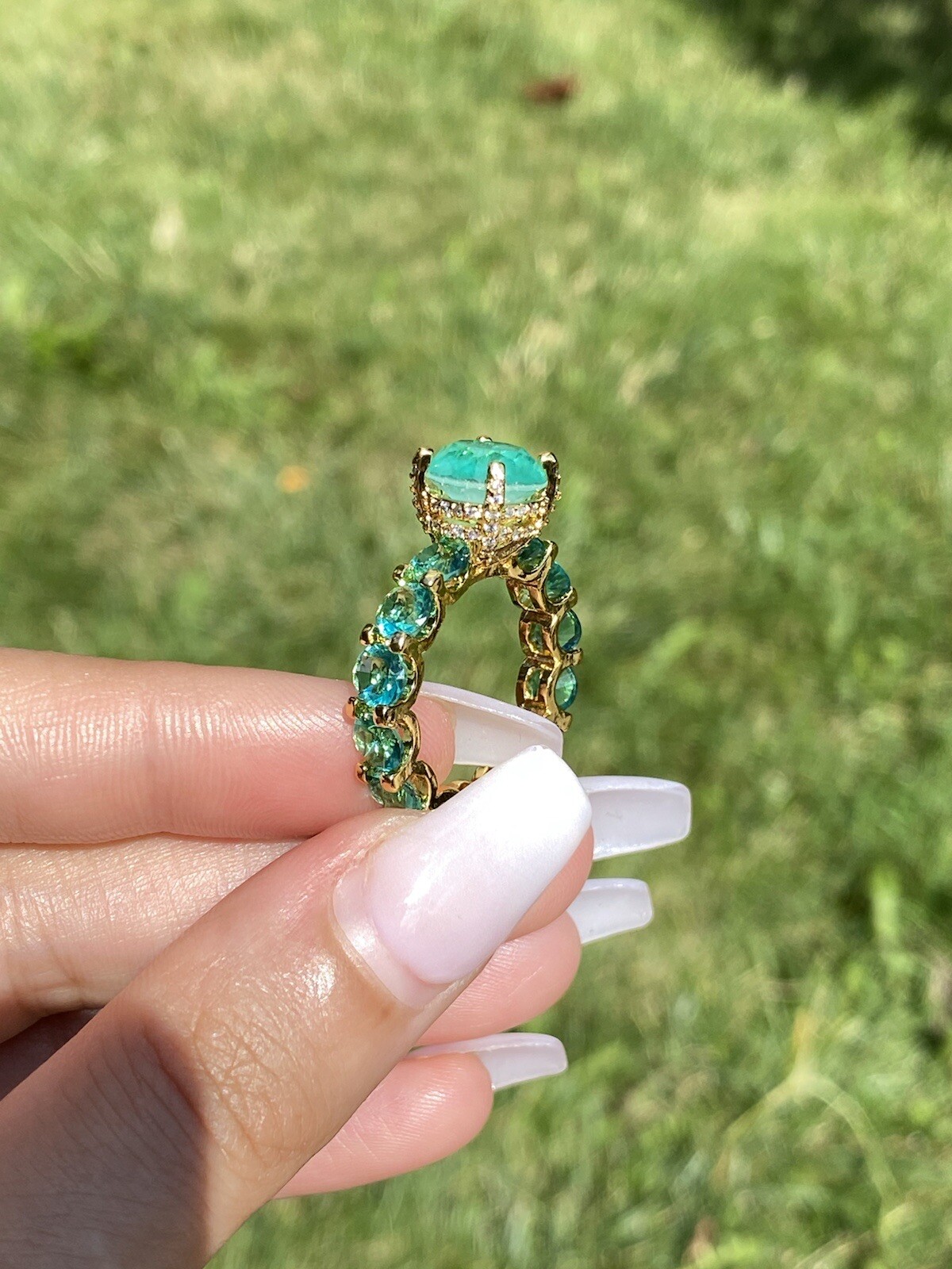 100% GENUINE COLOMBIAN EMERALD MULTI GEMSTONE RING, ETERNITY BAND, LADY AMERICA’