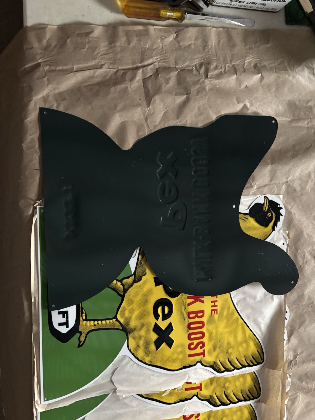 1950s Kraft Pex Chicken Feed Advertisement Tin Sign Milk Bank Boost Embossed 19"