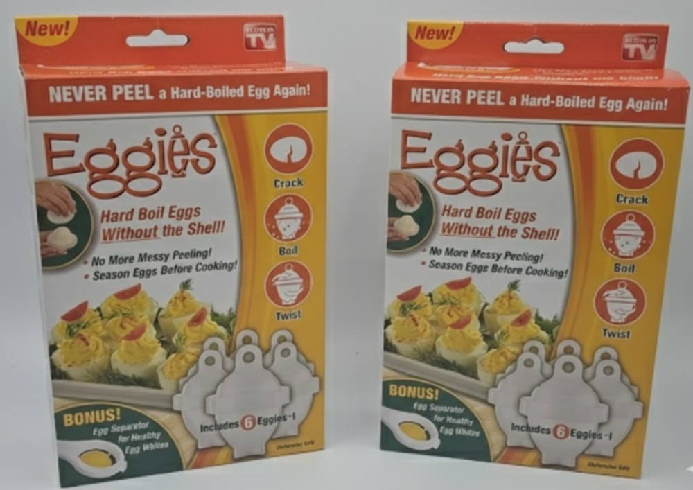 2 EGGIES Hard Boil Egg Without Shell - As Seen On TV w/Bonus Egg Separator - New