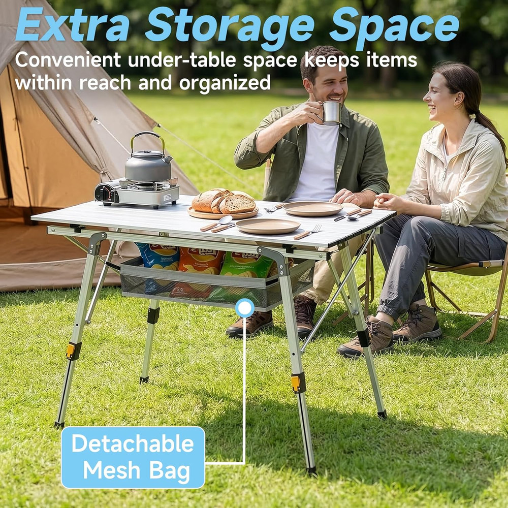 Camping Table Portable Foldable with Adjustable Legs, Aluminum Roll up Table wit