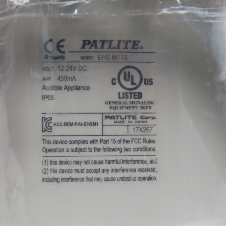 Patlite EHS-M1TE Electronic Audible Alarm Horn 12-24VDC