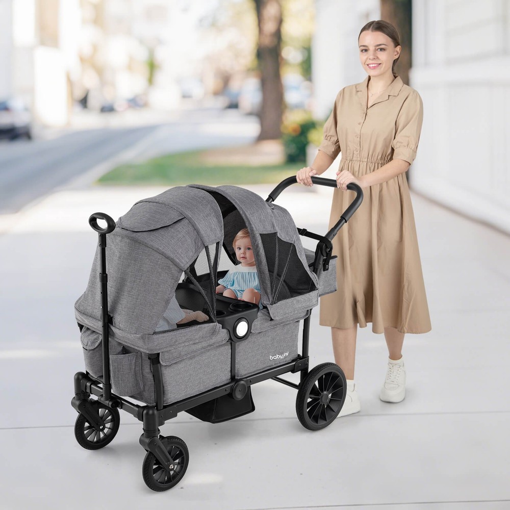 Wagon Stroller for 2 Kids Push Pull Double Stroller with Adjustable Handle