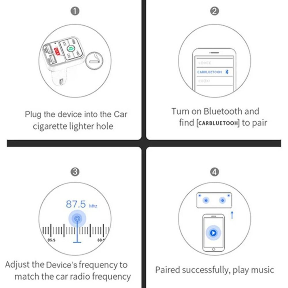 Bluetooth 5.0 Car Wireless FM Transmitter Adapter 2USB PD Charger AUX Hands-Free