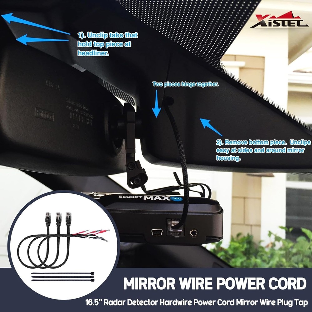 16.5" Radar Detector Hardwire Power Cord Mirror Wire Plug Tap Compatible with E